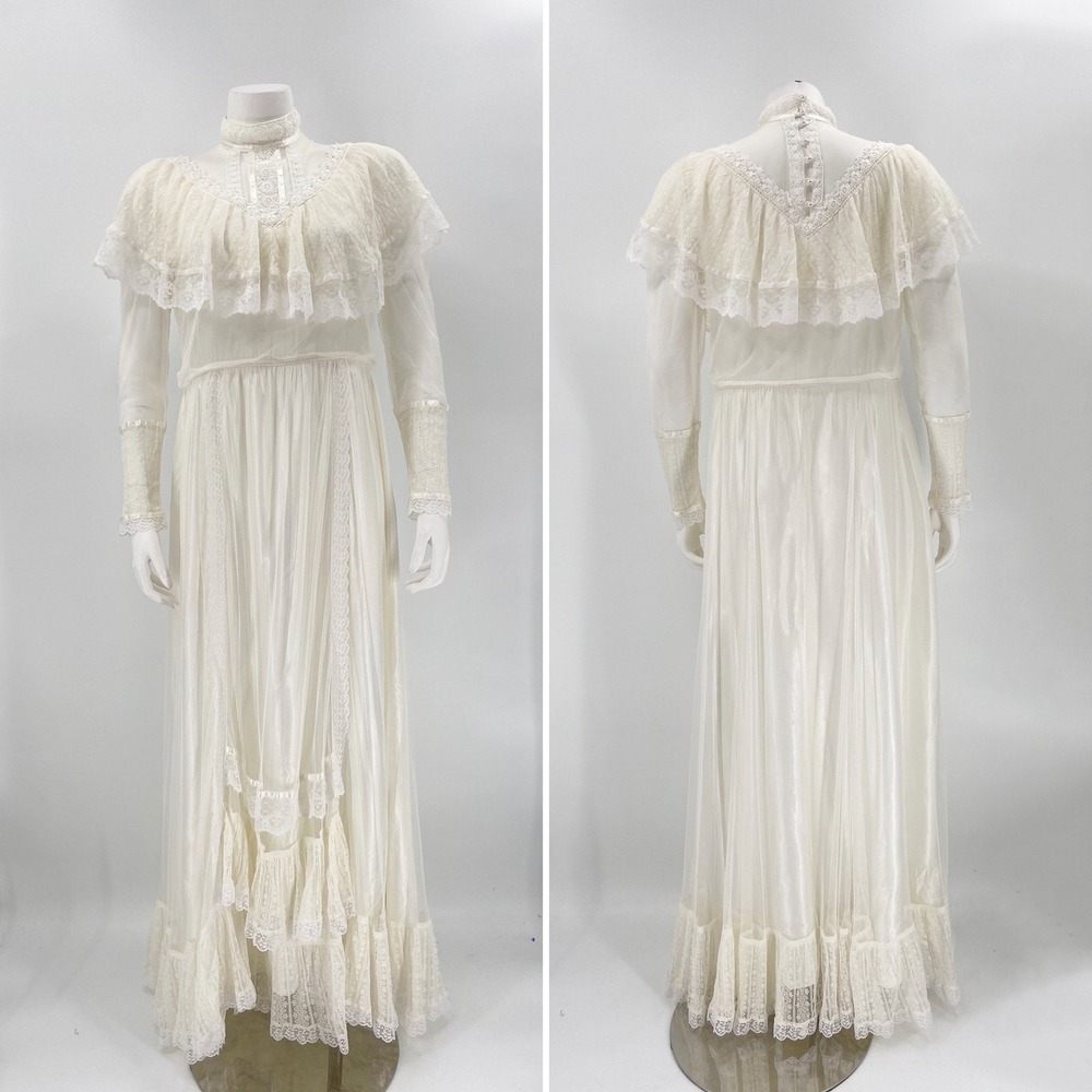 Gunne‎ Sax Bridal Gown 9 Ivory Vintage Lace Victorian Wedding Dress Wedding - Picture 2 of 9
